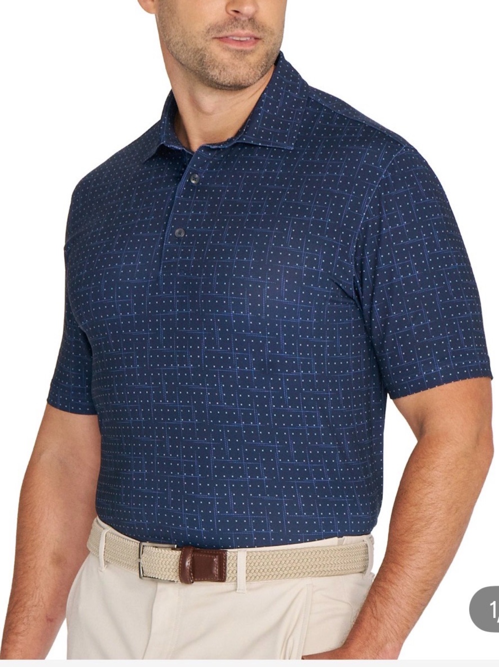 Greg Norman Collection Navy Blue Microdot Polo
